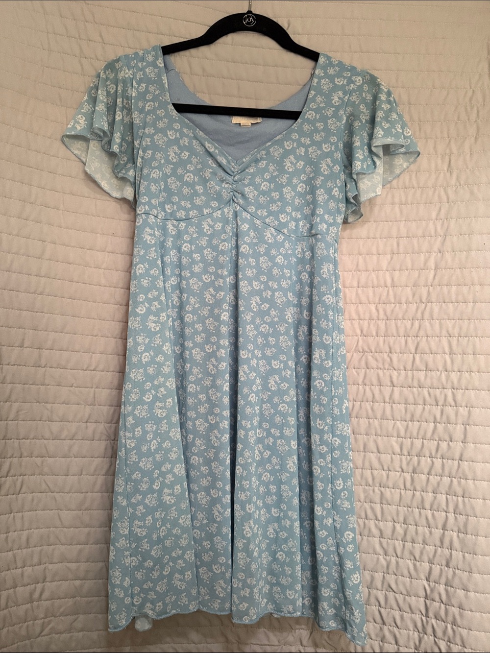 See You Monday Light Blue Floral Midi Dress with Flutter Sleeves